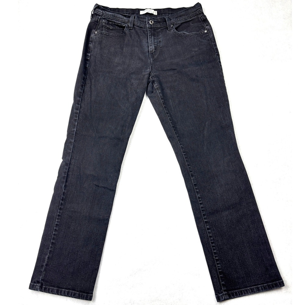 Levis 505 Straight Leg Jeans Womens 12 Regular Black‎ Stretch Denim Slacks 32